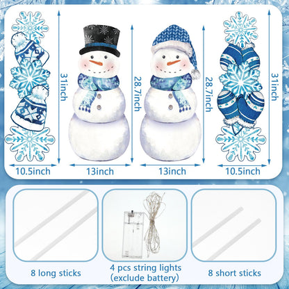 Bencailor 4 Pcs Winter Outdoor Decorations Snowman Snowflake Yard Signs with Stakes Christmas Garden Signs with LED Light Xmas Holiday Large Yard Decor for Home Lawn Party Favor Supplies(Winter Style)