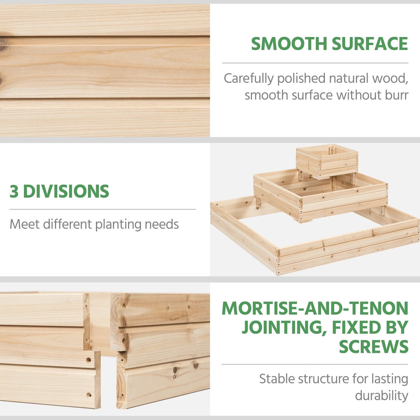 Yaheetech 3 Tier Wooden Raised Garden Bed 44.5'' L×44.5″ W×20.5″ H, Horticulture Open-Bottom Planter Raised Garden Bed for Flowers/Herbs/Vegetables Planter Flower Box
