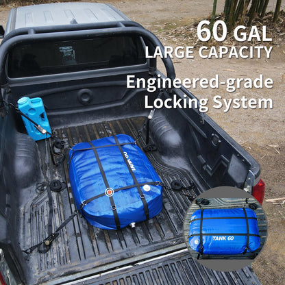 TPU Water Storage Bladder, 60 Gallon Portable RV Fresh Water Tank, Food Grade BPA Free Collapsible Flexible Container for Drinking, Camping, Irrigation & Emergency-Hurricane, Drought, Fire (3/4” GHT)