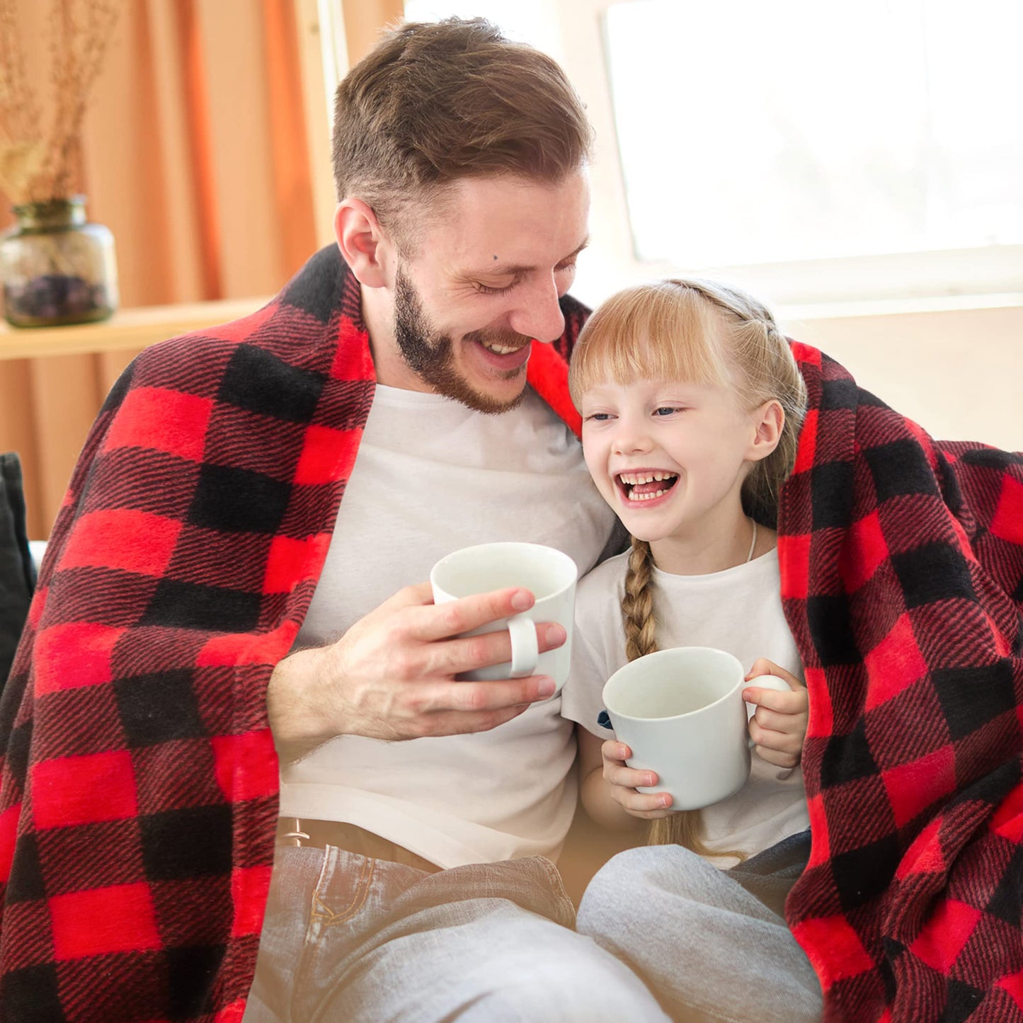 BEDELITE Flannel Blanket for Couch, Red & Black Plaid Fleece Throw Blanket, Soft & Warm Buffalo Plaid Decor Gift Blanket for Women, Men, 50"x60"