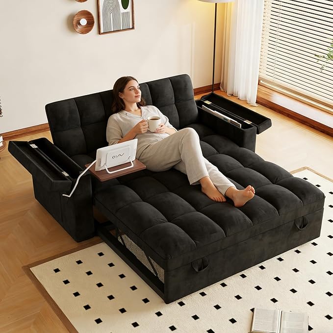3 in 1 Convertible Sleeper Sofa, 65in Sleeper Couch