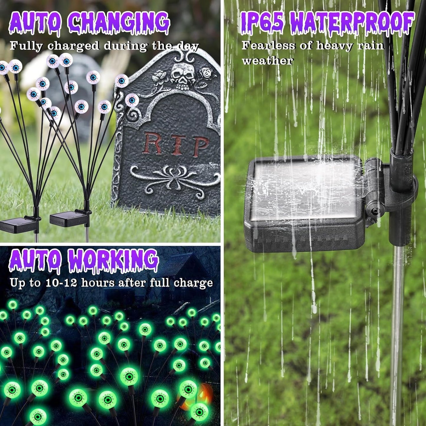 ASMAD Halloween Decorations Outdoor Solar Scary Eyeball Lights, 8Pack 64LEDs Green Eyeball Swaying Firefly Light, Waterproof Halloween Path Lights for Garden/Yard/Patio/Party Decor