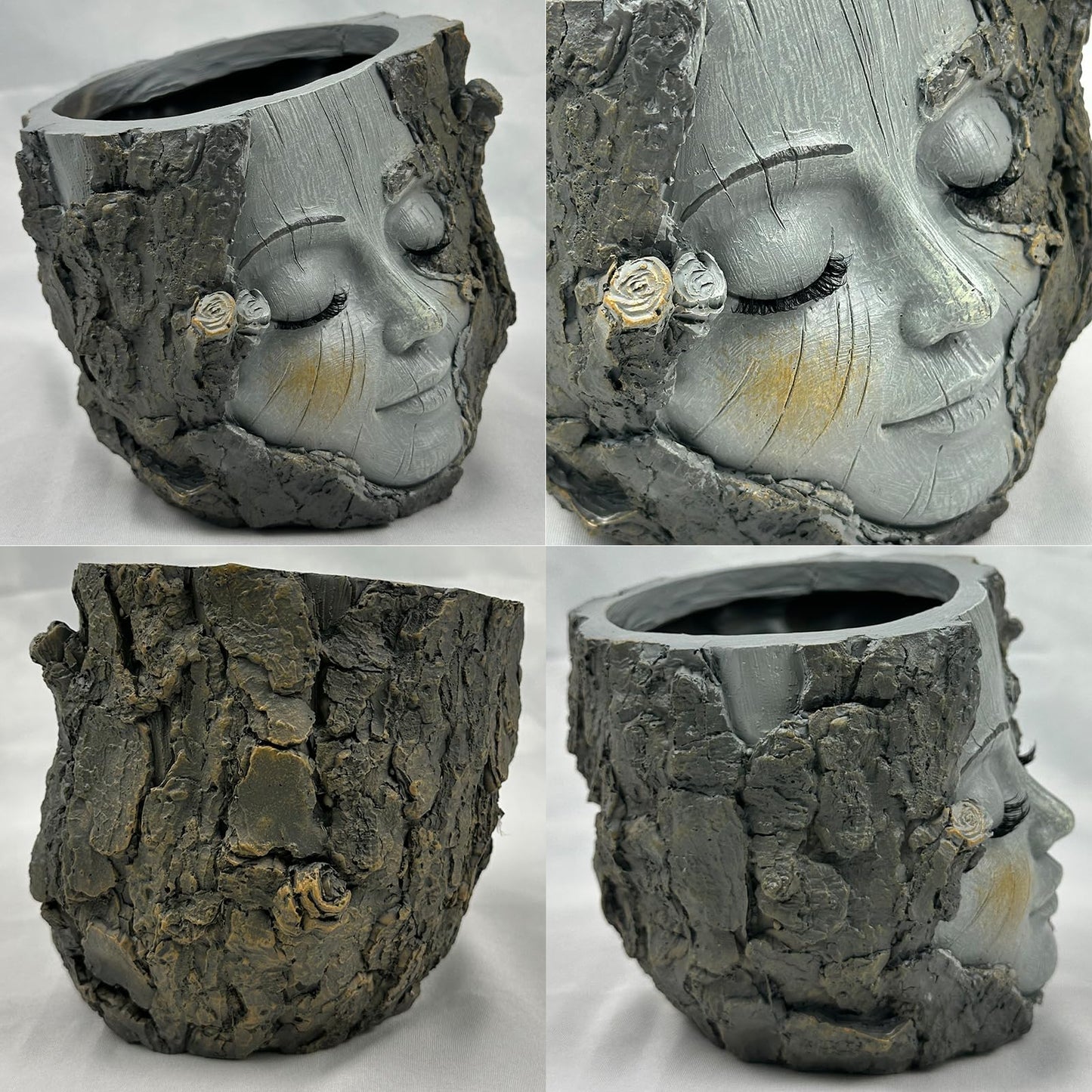 Xoevlix Face Planter Pot with Drainage Hole, 5" Resin Tree Stump Head Planter for Indoor Outdoor Plants, Cute Succulent Pots for Home Garden Decor, Plant Lover Gifts