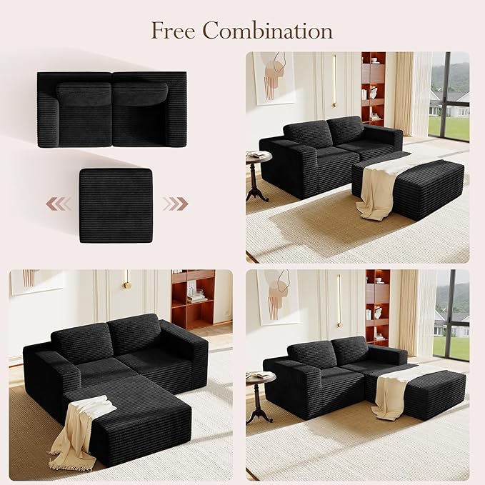 Vesgantti 80" Modular Sectional Sofa, Corduroy Cloud Couch