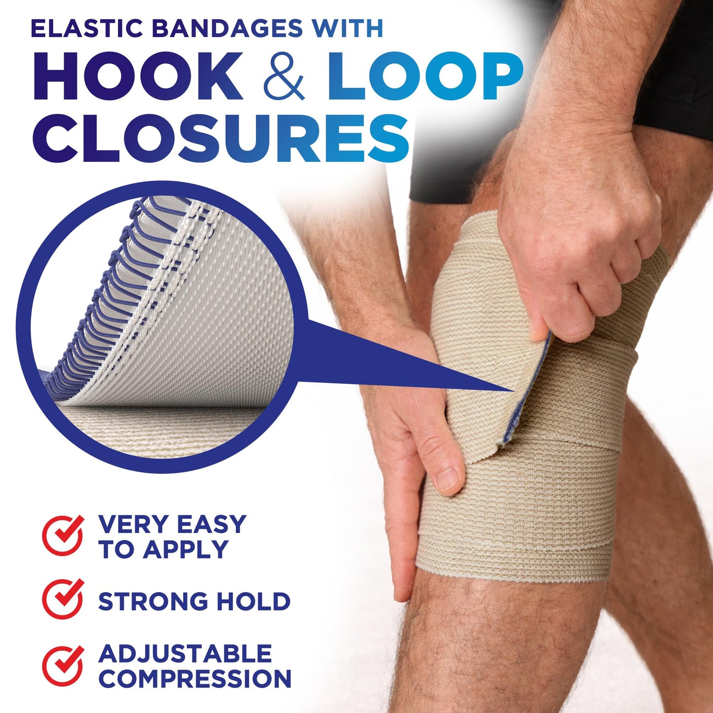 High-Performance Elastic Bandage Wrap - 6 Pack (2x2in, 2x3in, 2x4in) - Self-Closing Strong Compression Bandage Wrap for Leg, Ankles, Wrists, and Knees - for First Aid Kit and After Surgery Recovery