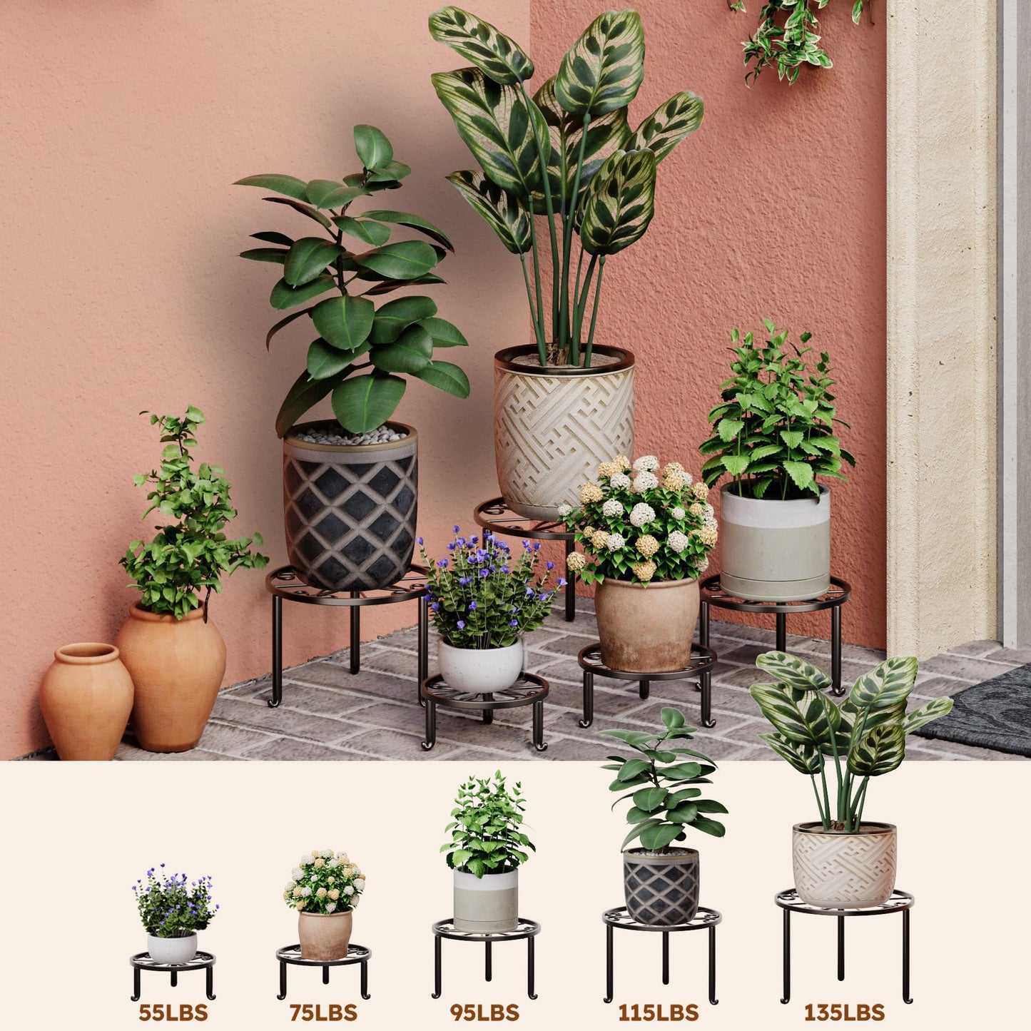 NQW 5 Pack Metal Plant Stand Heavy Duty Metal Plant Shelf for Multiple Plants Anti-Rust Iron Flower Pot Stand Holder for Home Garden