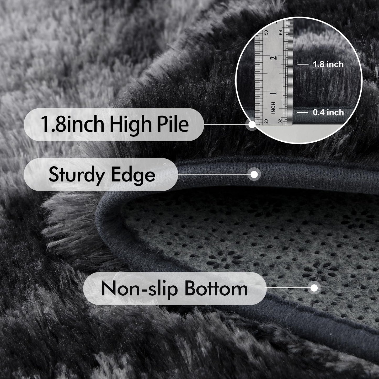 6x9 Ft Large Shag Rugs for Living Room Decor, Tie-Dyed Ultra Soft Fluffy Furry Area Rugs for Bedroom Indoor Floor, Aesthetic Carpet for Kids Home (Dark Grey)