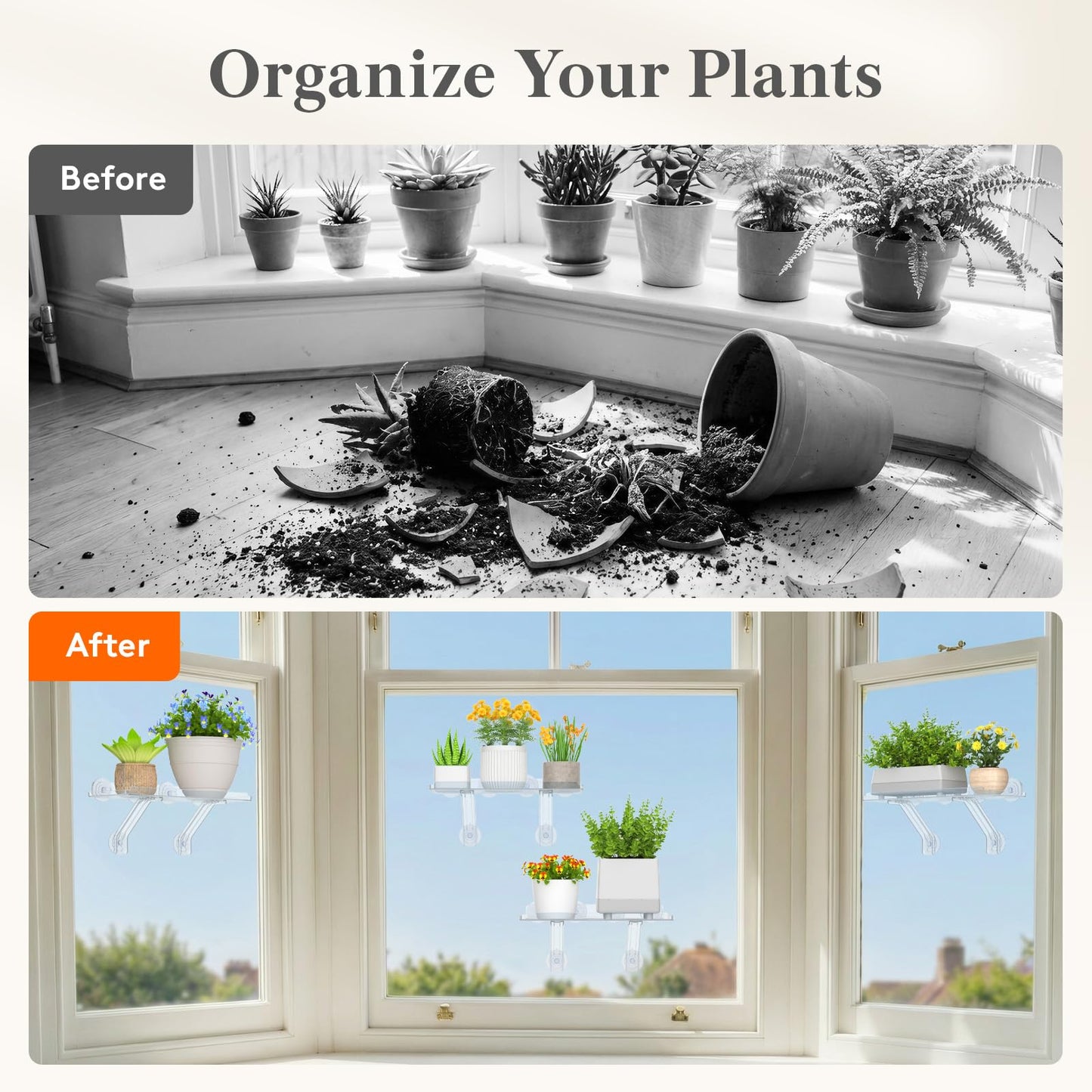Lifewit 6" Extra Wide & Strong Window Plant Floating Shelves 2 Pack, Heavy Duty Acrylic Suction Cup Shelf, Sill Extender for Succulent Plants, Seed Starter Pots, Herb Planters 38 x 15 cm/15.2x6