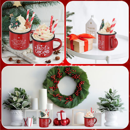 Jingmore 2 Pack Christmas Coffee Bar Decor with Faux Whipped Cream Ceramic Gingerbread Coffee Mugs Faux Hot Cocoa Toppers Christmas Tree Gingerbread Man Decoration for Xmas Bar Centerpieces