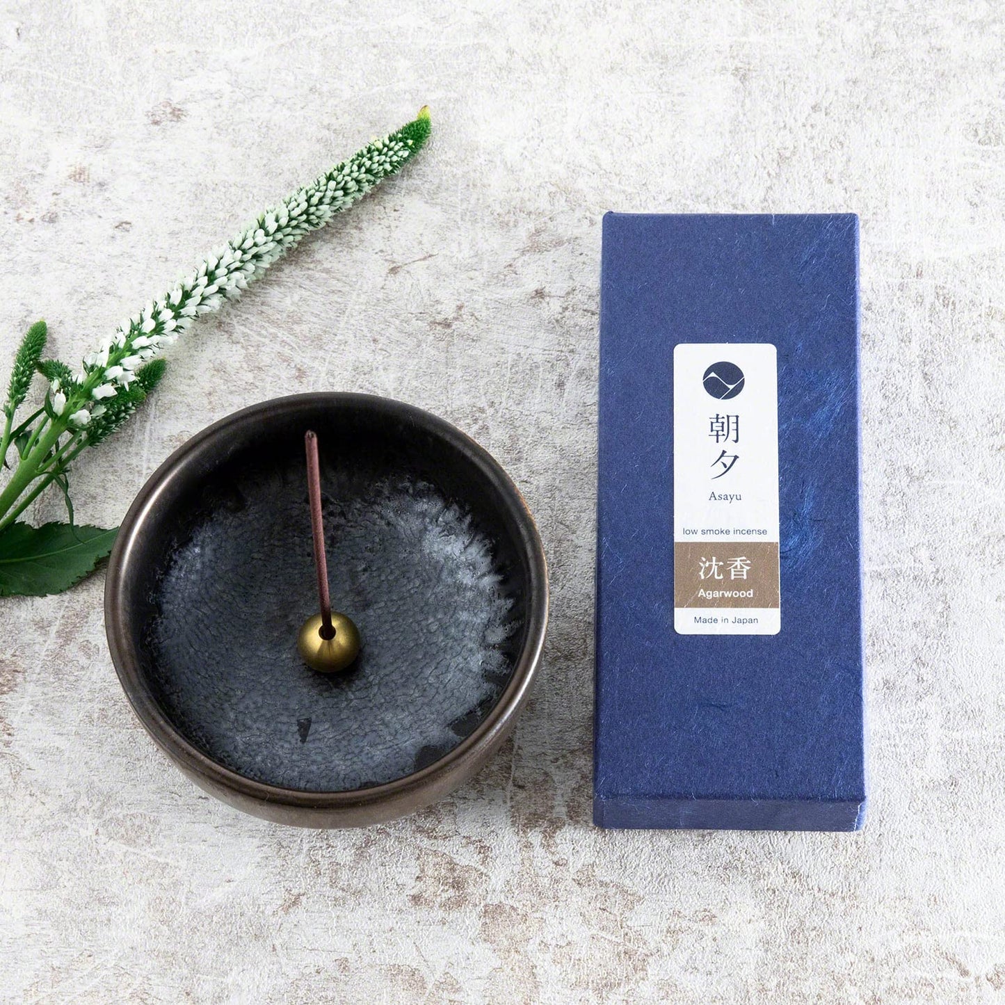 Asayu Japan Low Smoke Incense Gift Set with Incense Holder and Brass Stand, Agarwood Incense Sticks with Zen Holder