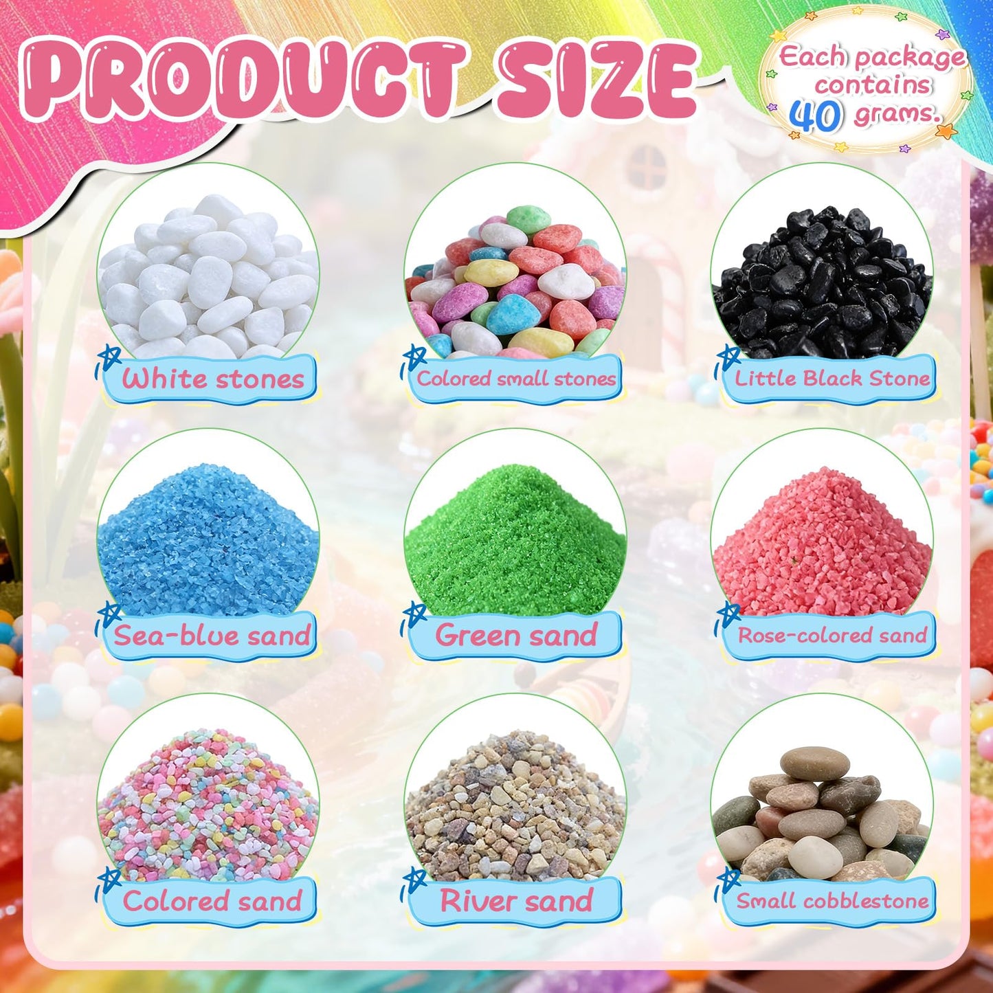 Warmtree Basing Material Kit,9 Pack Miniature Landscape Rocks, Tabletop Layout Terrain Materials Scenery, Sand and Stone Garden Stone Kit Fish Tank Decor, Material Diorama Supplies Scenery