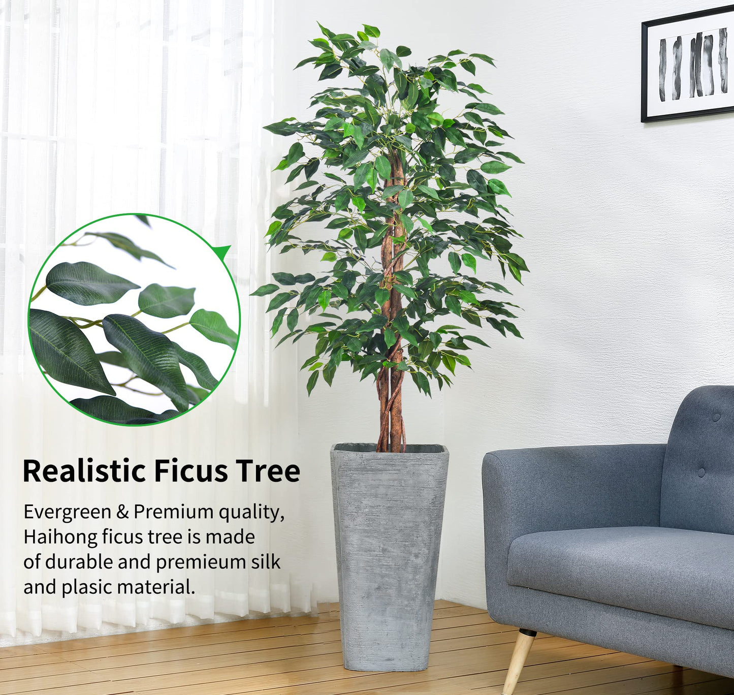 HAIHONG Artificial Ficus Tree 4FT Faux Silk Plants with Sturdy Plastic Nursery Pot,Fake Ficus Trees for Home Office Farmhouse Indoor Outdoor Decor Perfect Housewarming Gift (4FT-1Pack)