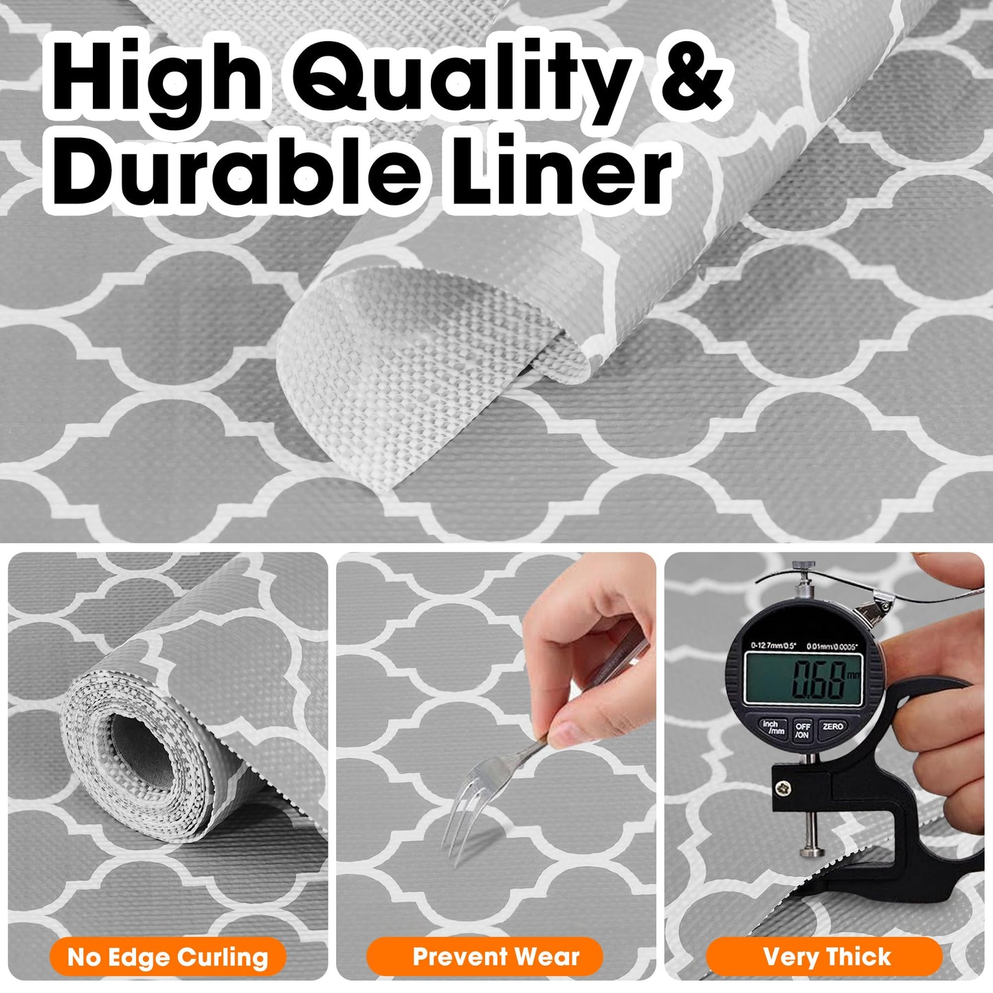 Shelf Liner for Kitchen Cabinets Non-Adhesive 12in X 10FT Cabinet Liners for Shelves Waterproof Thick Strong Grip Non Slip Drawer Liner Contact Paper for Cupboard Easy to Clean,Gray Lantern