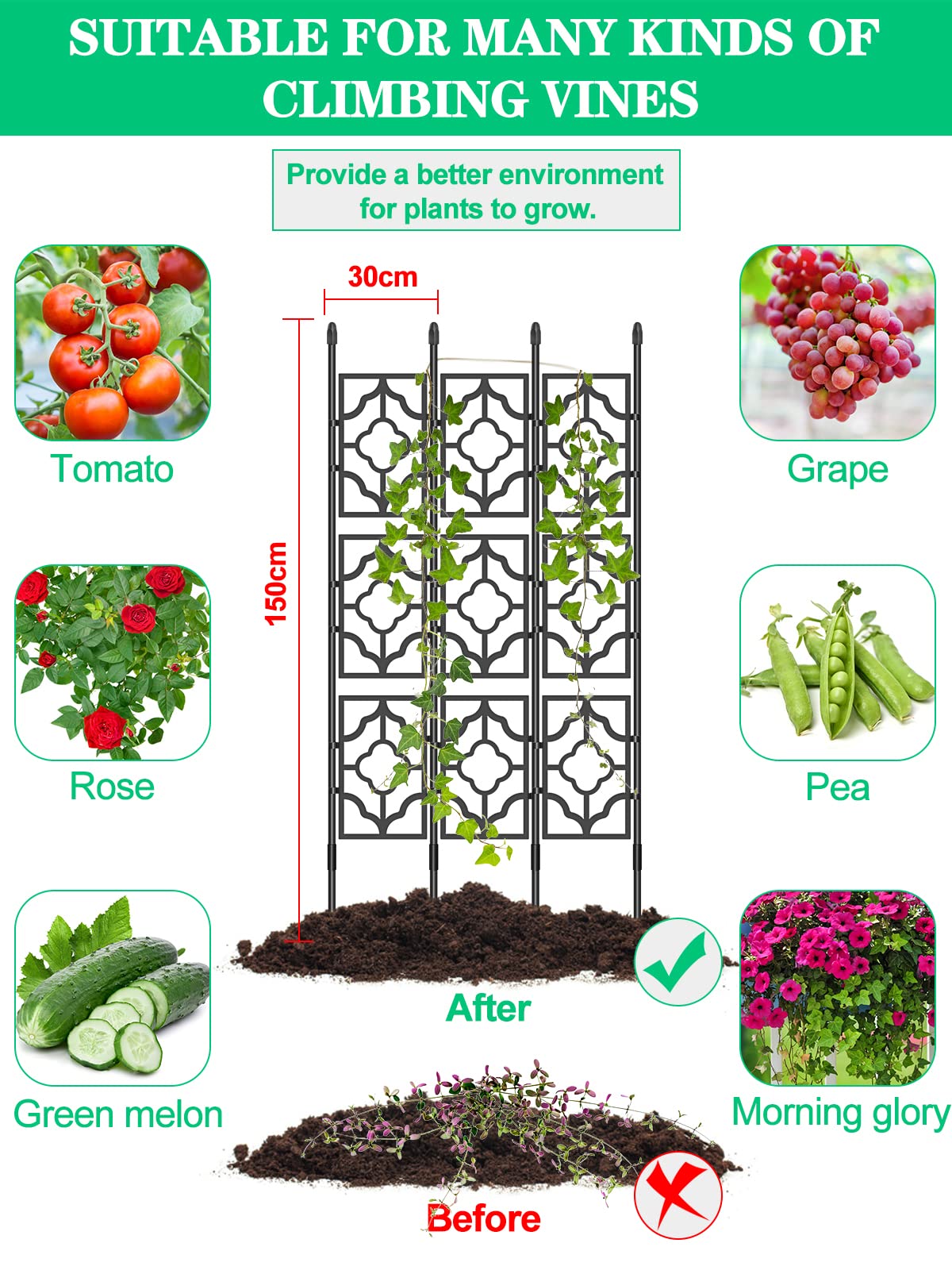 Garden Trellis for Climbing Plants Outdoor, Kalolary Screen Garden Trellis Rustproof Vine Trellis Frame Cucumber Trellis Grow Support for Outdoor Indoor Fruits Vegetables Flowers Potted Plants