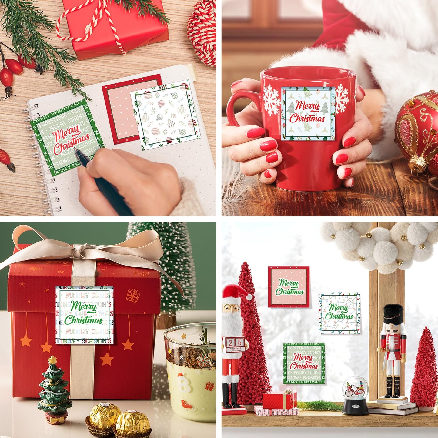 9 Pieces Christmas Sticky Note Self-Adhesive Merry Christmas Note Pads with Christmas Tree Christmas Lights Balloon Memo Notes for Xmas School Office Home Supplies Students Teachers Present