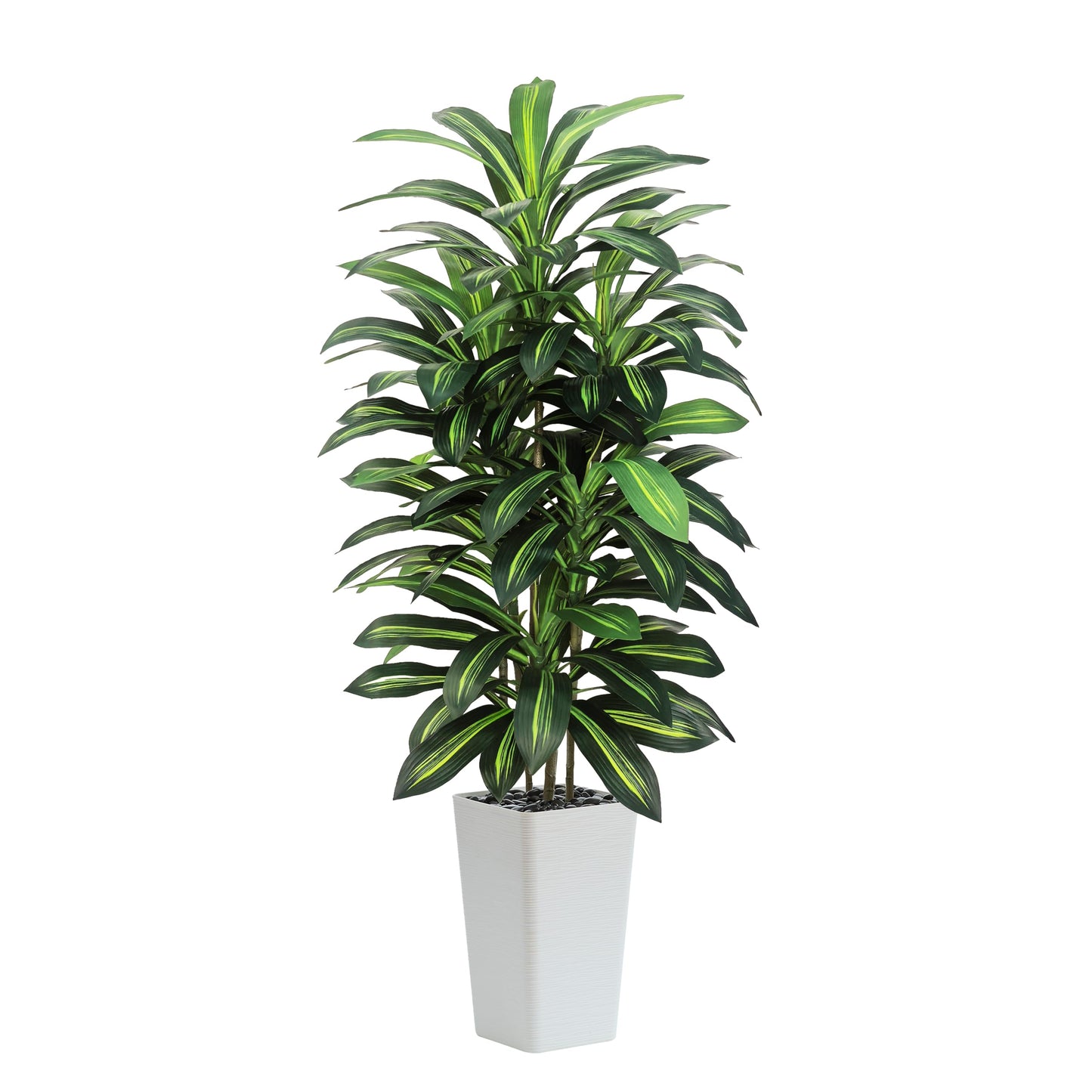 Artifical Dracaena Tree Indoor, 5FT Tall Fake Floor Plants with White Planter, Fuax Silk Yucca Tree for Home Office Living Room Bedroom Farmhouse Modern Outdoor Topiary Tree
