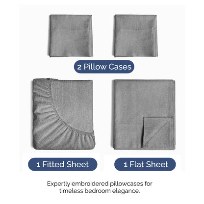 Full Size 4 Piece Sheet Set - Comfy Breathable & Cooling Sheets - Hotel Luxury Bed Sheets for Women & Men - Deep Pockets, Easy-Fit, Soft & Wrinkle Free Sheets - Heathered Grey Oeko-Tex Bed Sheet Set