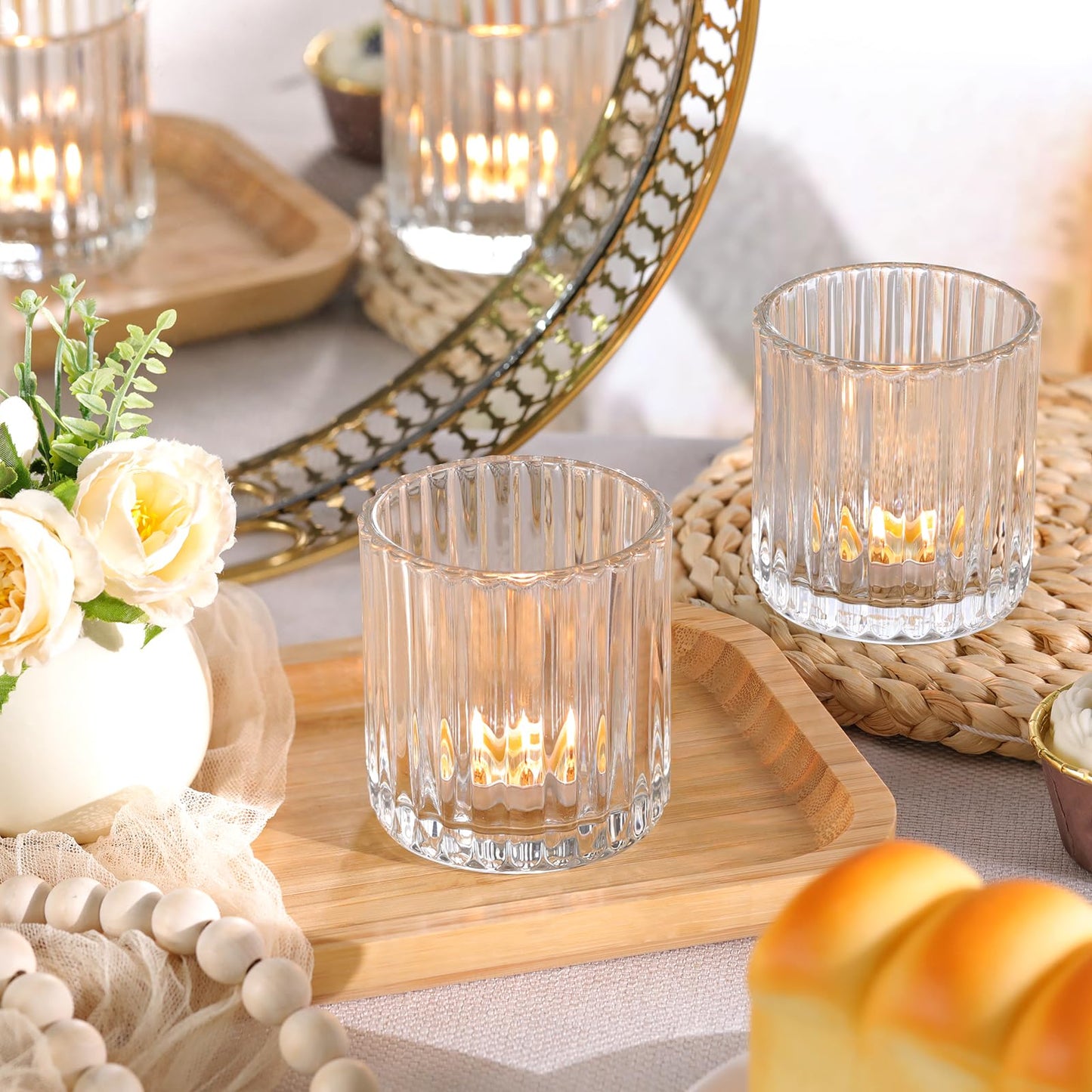 Lanttu 8 Pcs Glass Large Votive Candle Holders, 2.89 * 3.08in