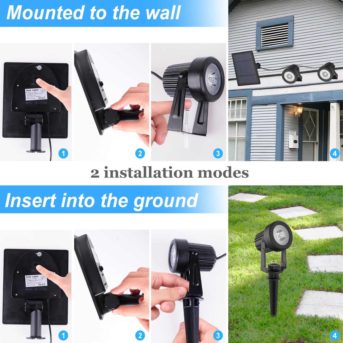 NATPOW RGB Solar Spotlights, Landscape Lights Color Changing Waterproof Solar Garden Lights, Auto ON/Off Adjustable Spot Lights, 6-in-1 Wall Lights for Yard, Garden, Driveway, Pool, Lawn