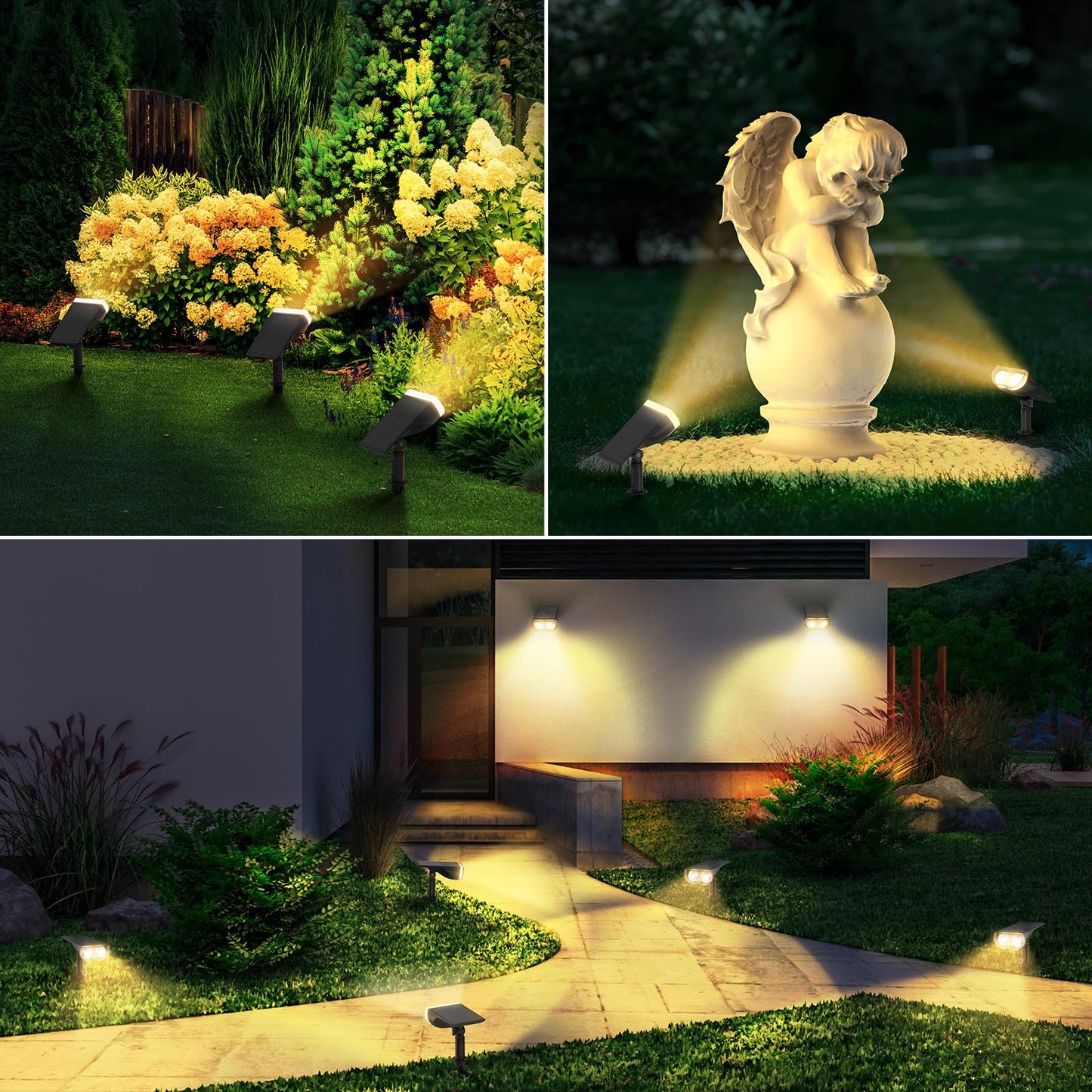 Linkind Solar Lights Outdoor Garden, Dusk-to-Dawn Warm White 3000k Stake Lights Solar Powered, Ip65 Waterproof Solar Spot Lights for Driveway Walkway Decoration, Pack of 2
