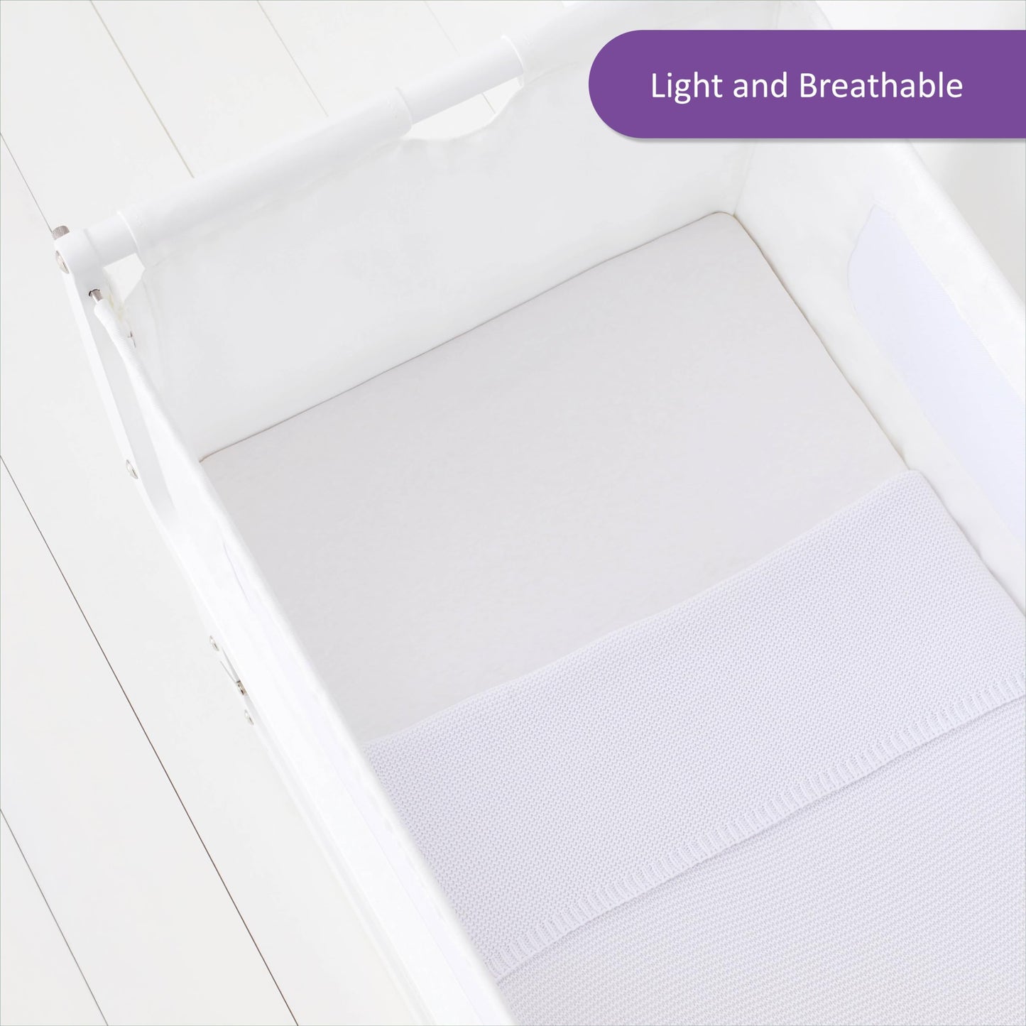 2 Pack Crib Fitted Sheets 44 x 80cm – White – Light, Breathable & Luxurious Jersey Cotton Made to Last & Designed to Fit SnüzPod Bedside Cribs