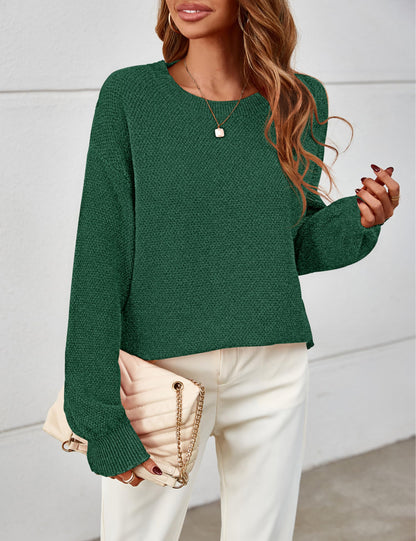 MEROKEETY Women's 2025 Fall Winter Oversized Pullover Sweater Trendy Crew Neck Long Sleeve Heathered Knit Jumper Tops