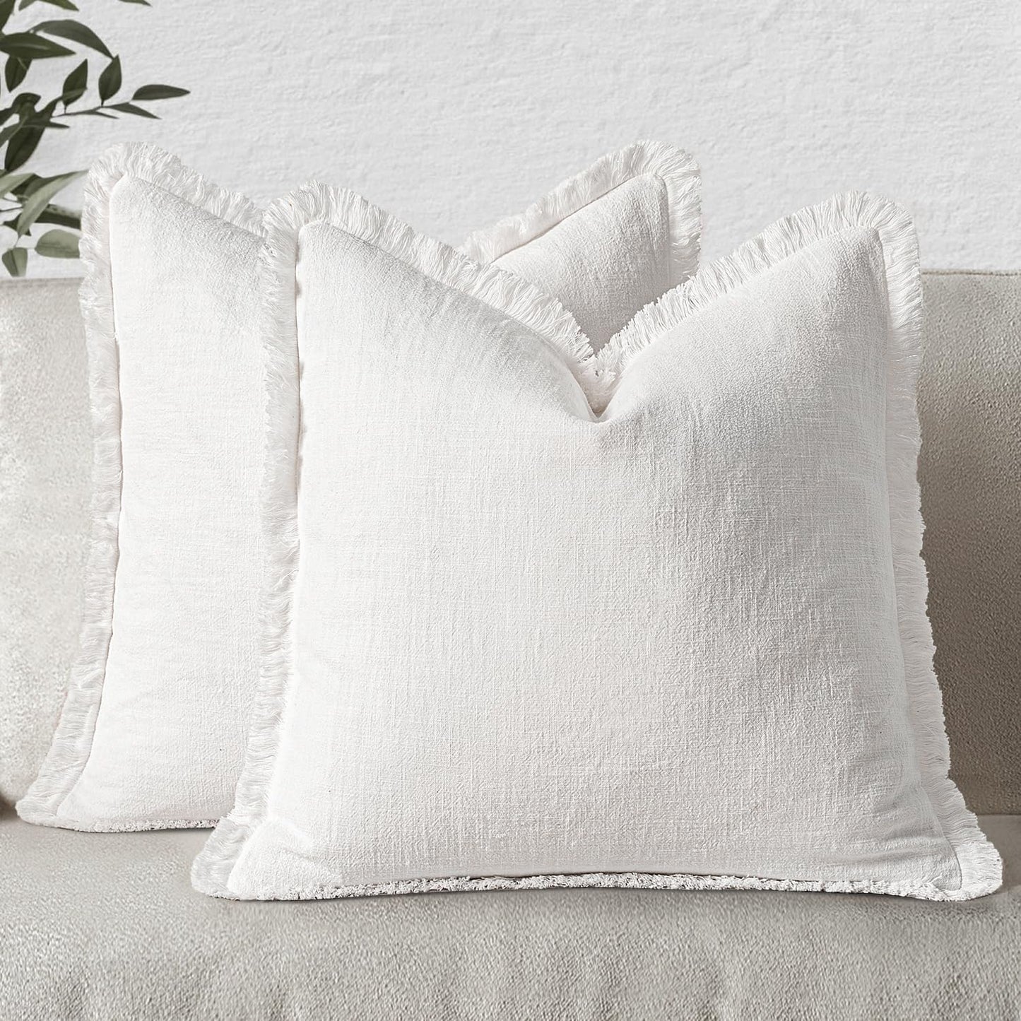 MIULEE Christmas Decorative Throw Pillow Covers Neutral Linen Fringe Fall Throw Pillows Set of 2 Natural Beige Boho Farmhouse Cushion Covers with Tassels for Couch Sofa Bed Home Decor 20x20 Inch
