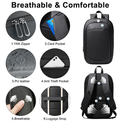 HEROIC KNIGHT Slim Laptop Backpack, Expandable Business Travel Backpack, Water-Resistant Anti Theft Laptop Rucksack, Lightweight Computer Work Bag Daypack For Men Women, Fits 15.6 Inch- Black