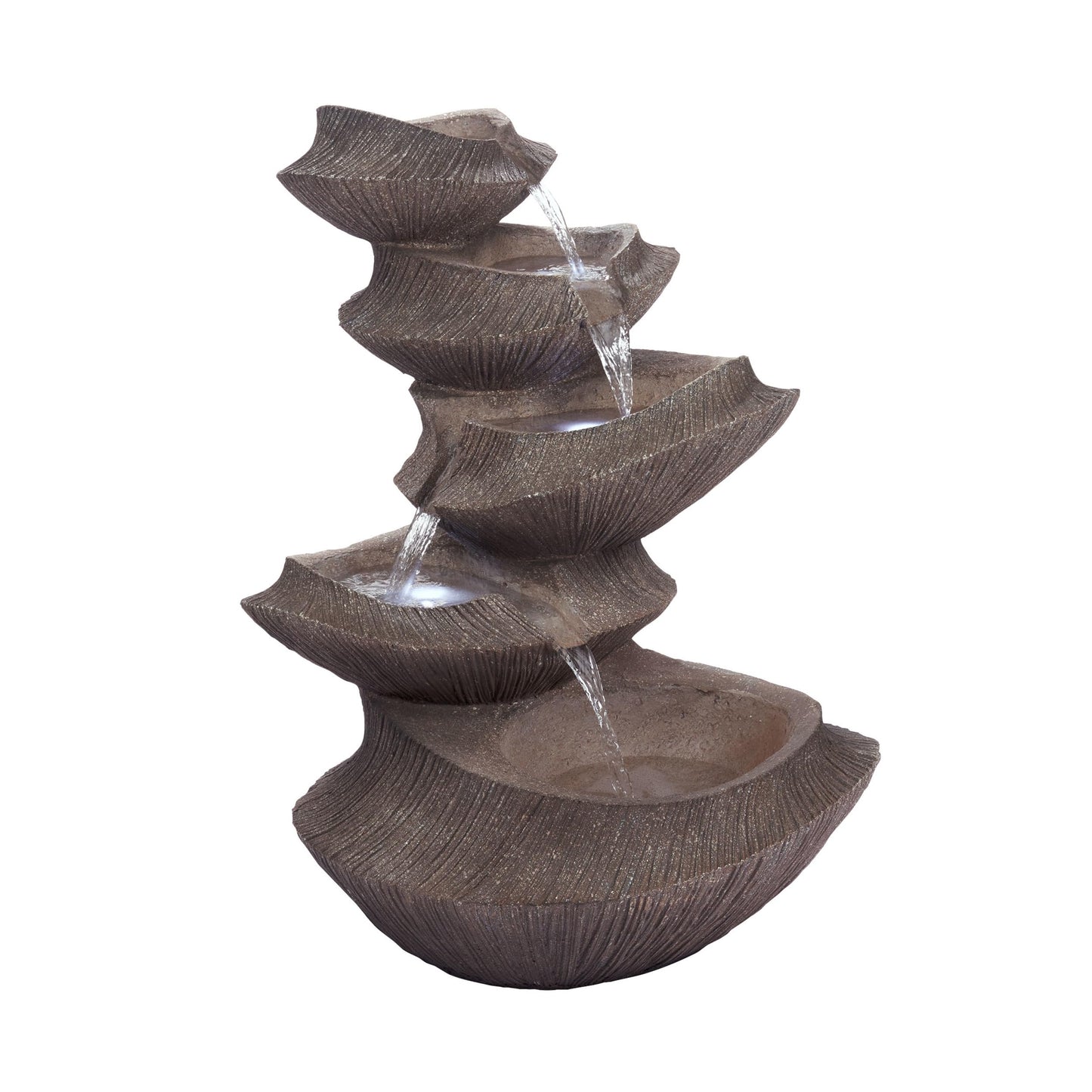 Alpine Corporation WIN1332L-BR Outdoor Floor Tiered Basin Fountain with LED Lights, Modern Basin Garden Fountain 31", Brown