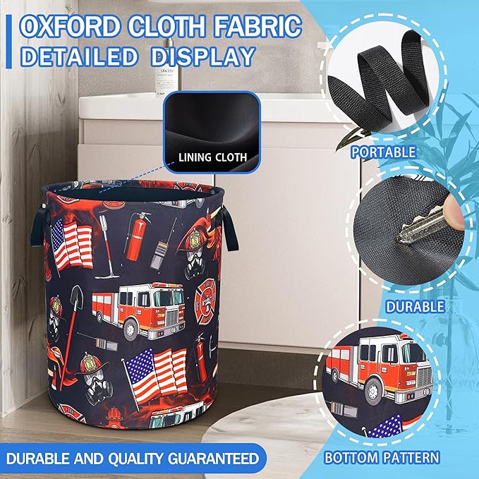 Fire Truck Fireman Laundry Basket Firefighters Oxford Cloth Laundry Hamper