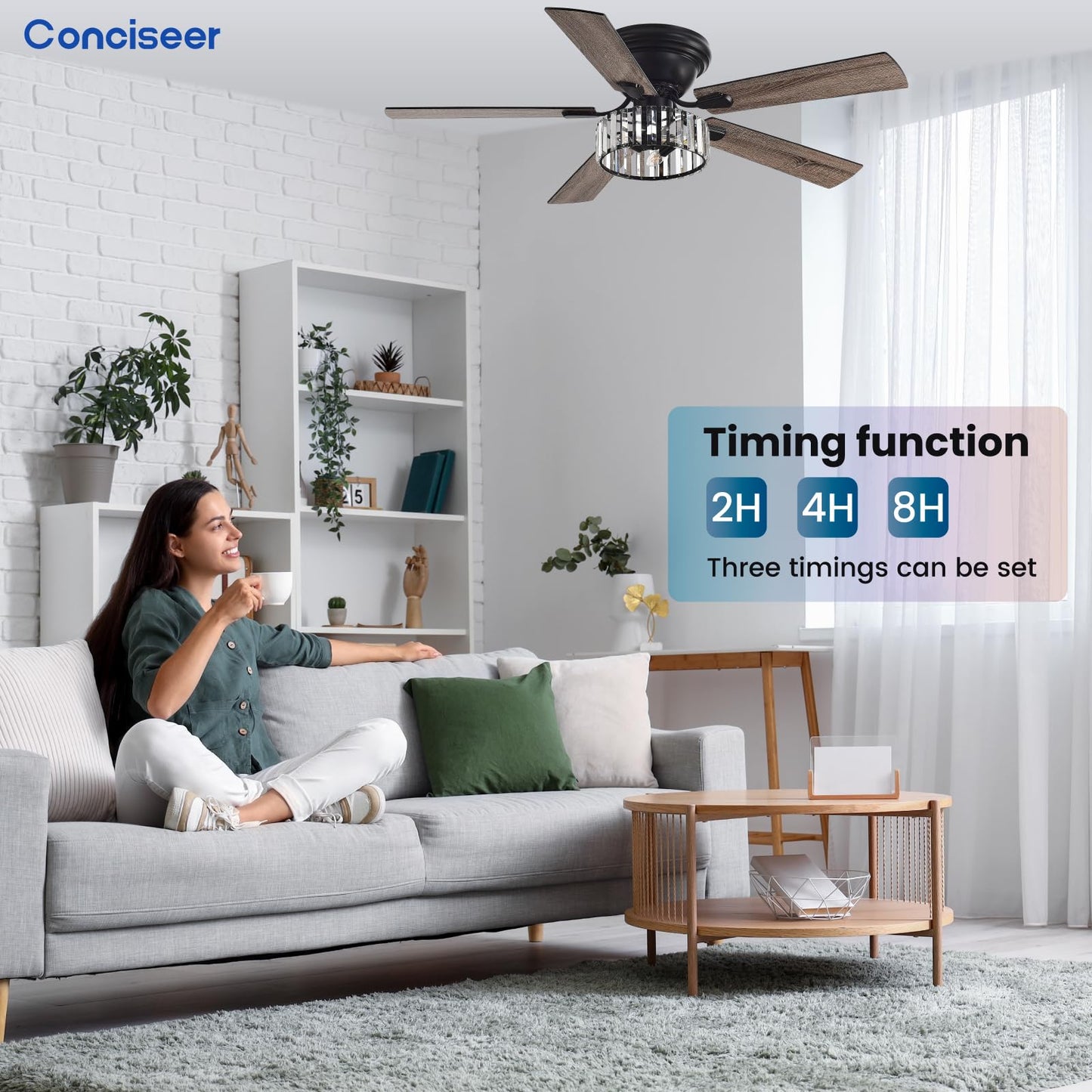 Chandelier Crystal Ceiling Fans with Lights, 52 Inch Chandelier with Light and Remote for Bedroom Living Room Kitchen Office, 3CCT, 5 Blades 6 Speed Reversible Dimmable Quiet DC Motor Burlywood