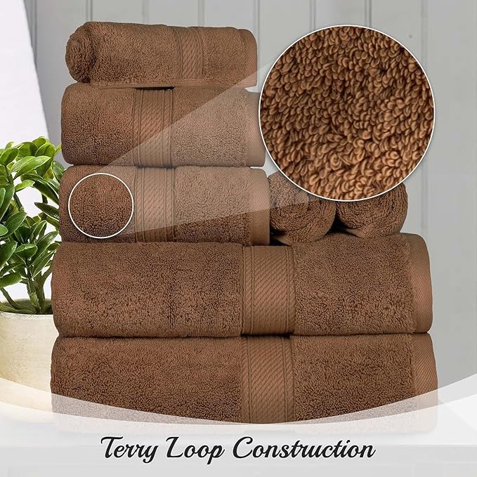 SUPERIOR Egyptian Cotton Pile 8 Piece Towel Set, Includes 2 Bath, 2 Hand