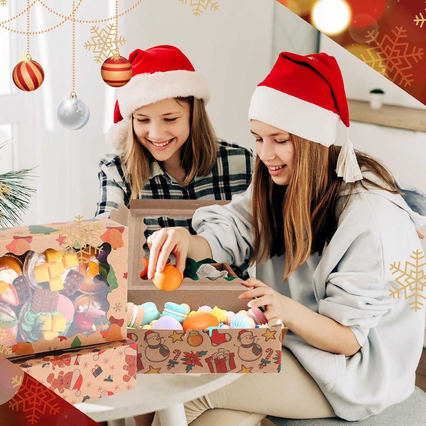 Gersoniel 24 Pieces Christmas Cookie Boxes with Window 8.5 x 6 x 2.5 Inch Kraft Christmas Treat Boxes for Gift Giving Holiday Cookie Containers Tins Cupcake Box for Gift Donut Xmas Party Supplies