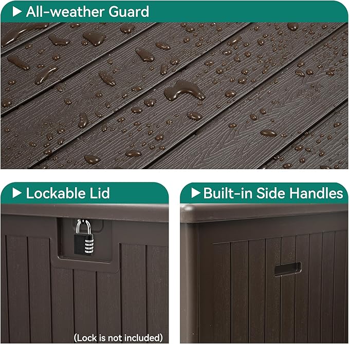 YITAHOME XXL 230 Gallon Large Deck Box,Outdoor Storage for Patio Furniture Cushions,Garden Tools with Flexible Divider,Waterproof,Lockable (Brown)