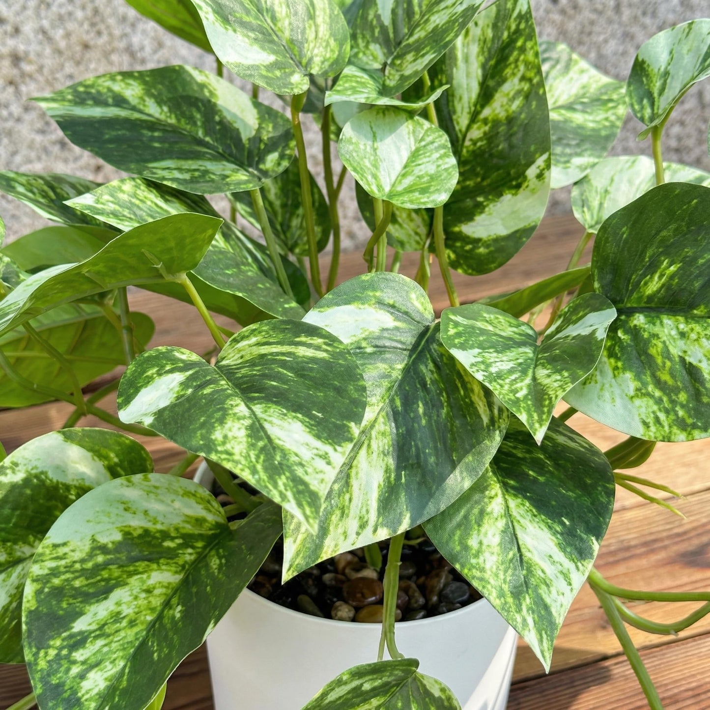 TentoWhan Artificial Plants Faux Pothos with Plastic White Pot Artificial Potted Plant for Home Office Bedroom Indoor Outdoor Decor 1 Pack(Light Green)