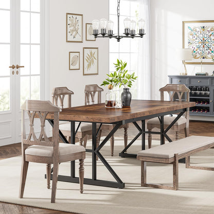 Tribesigns Farmhouse Dining Table for 6 People, 70.8-Inch Rectangular Wood Dining Table, Rustic Kitchen Table with Heavy Duty Metal Legs for Dining Room
