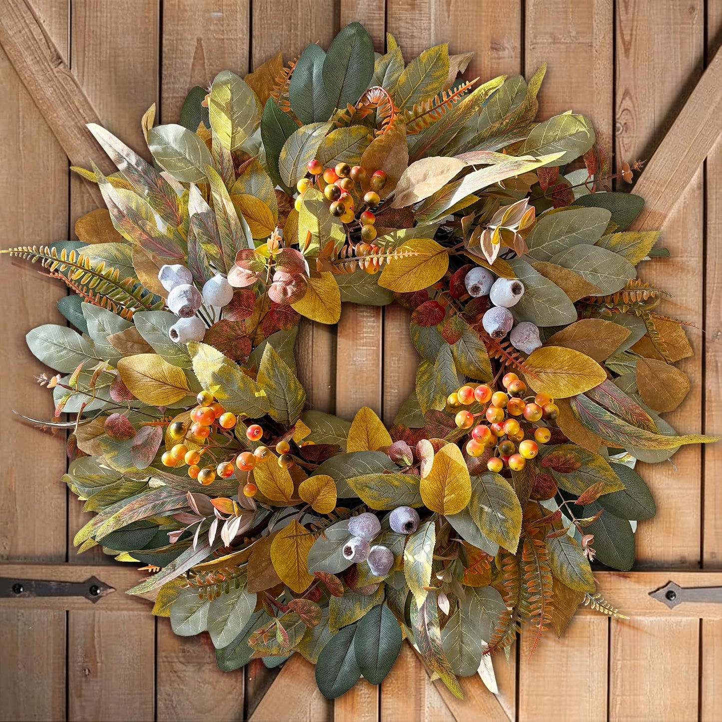 WANNA-CUL 22 Inch Eucalyptus Fall Front Door Wreath Harvest Farmhouse Decor