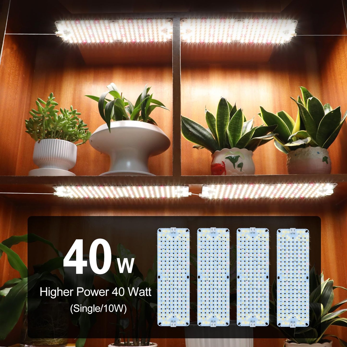 FRGROW 4Pack Flat Grow Lights for Indoor Plants, Seed Starting, Veg, 4/8/12/16/20H Timer, Light and Thin 40W Grow Lights for Under Cabinet Plant/Shelves, Two Connection Modes, Quick Installation