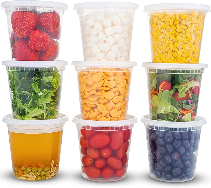 DuraHome Deli Containers with Lids 24oz. Leakproof 30 Sets BPA-Free Plastic