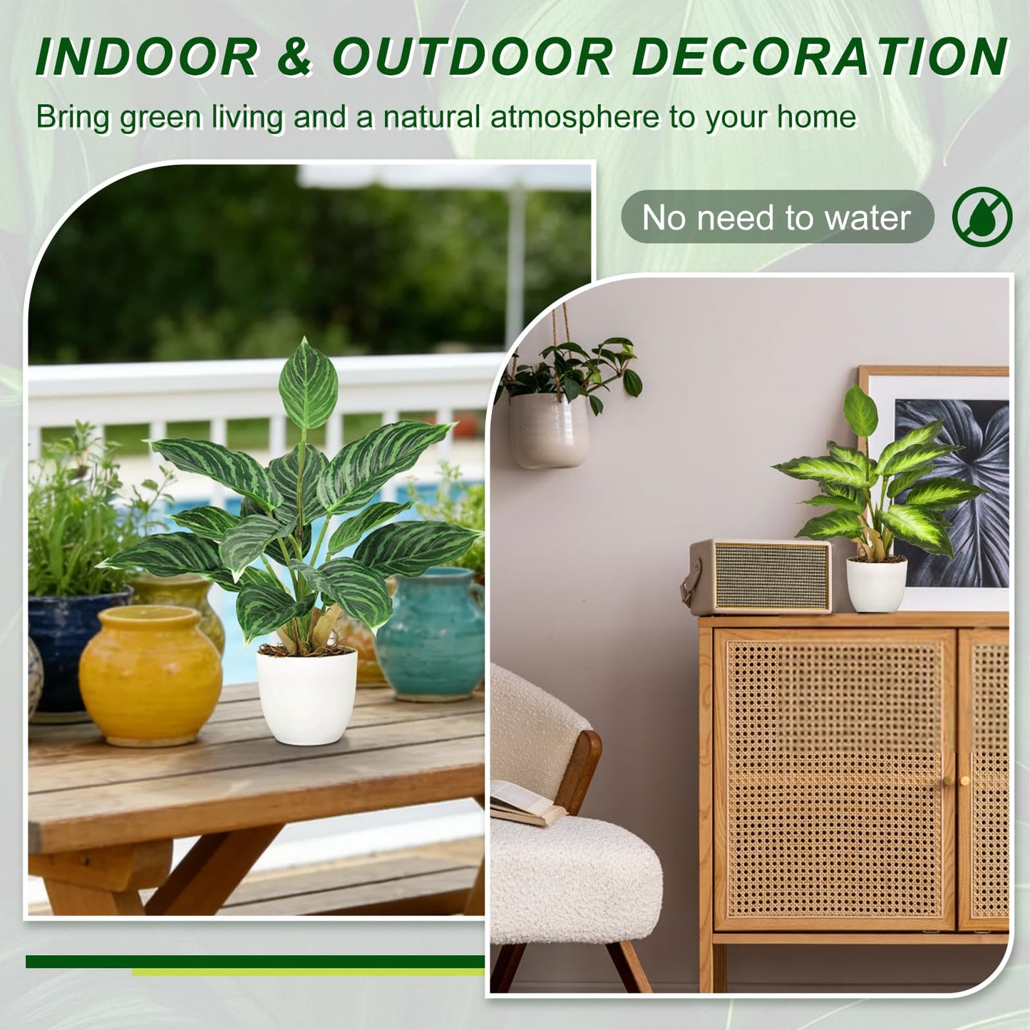 VUAHAUL 2 Pack Artificial Potted Plants, 16" Fake Plants Indoor in White Pots for Home Bathroom, Office Desk, Shelf - Realistic Faux Greenery Desk for Living Room, Kitchen, Farmhouse Decor