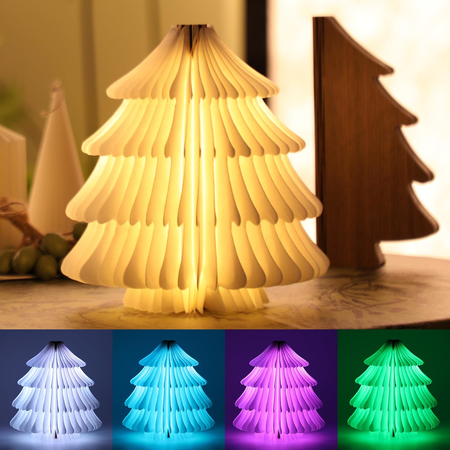 ZBOLE Christmas Tree Lamp,Folding Book lamp,Christmas Decorations with LED Lights,RGB Lighted Tree Lamp for Home Decor,Christmas Gifts(Walnut)