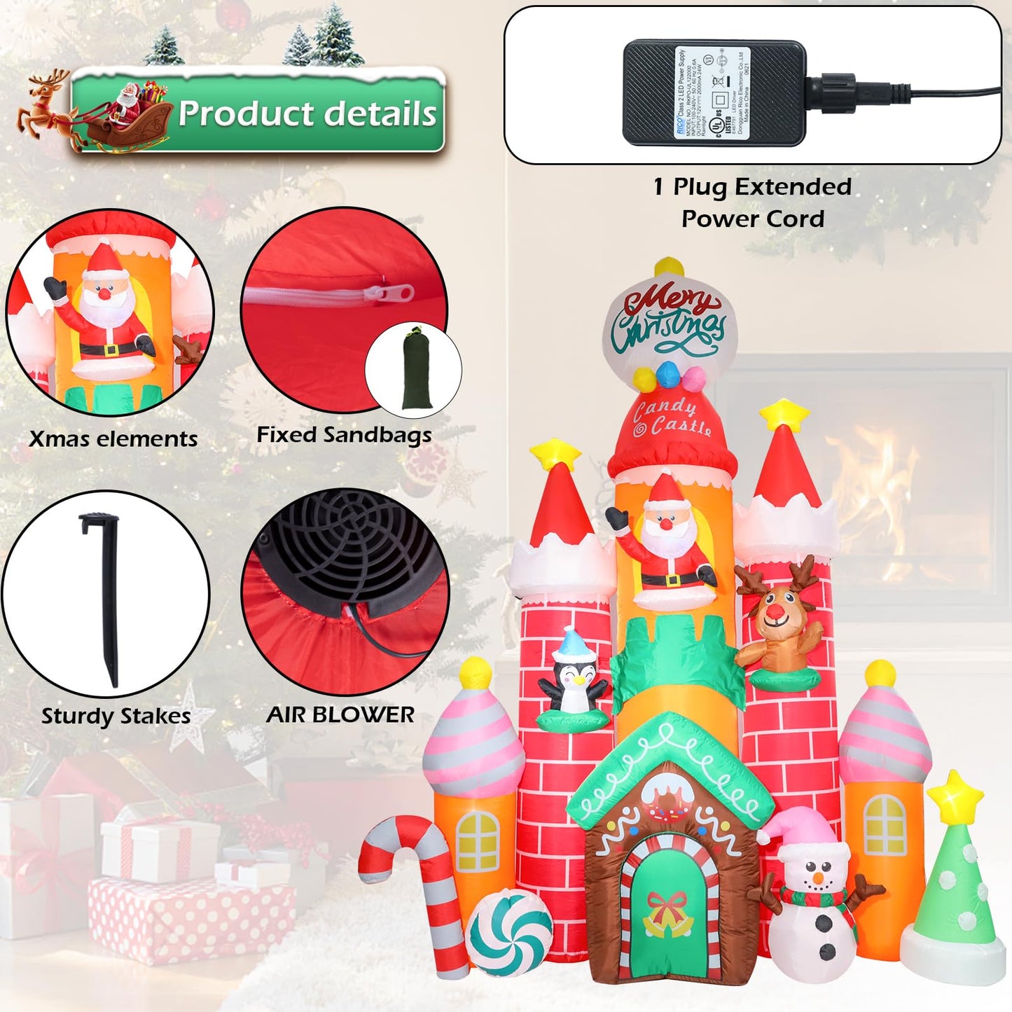 Christmas Inflatables Outdoor Decoration Castle - 10FT Inflatable Christmas Castle with Snowman Penguin Reindeer Giant Outdoor Indoor Blow Up Airblown LED Light Yard Lawn Garden Home