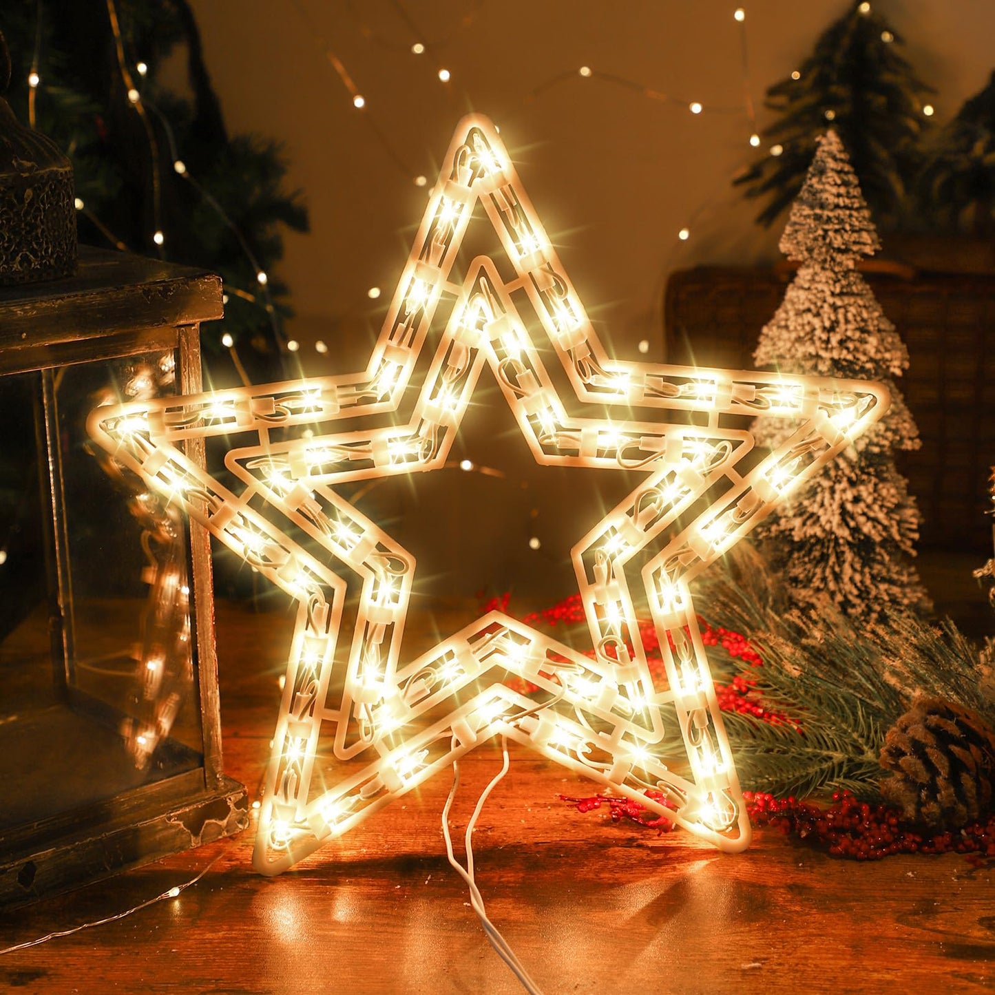 LAMPHOME 14Inch Christmas Star Light,Star Decoration Lights,Christmas Window Silhouette Lights,Double Side Sign Lamp Decoration for Holiday Indoor Wall Door Glass Decorations