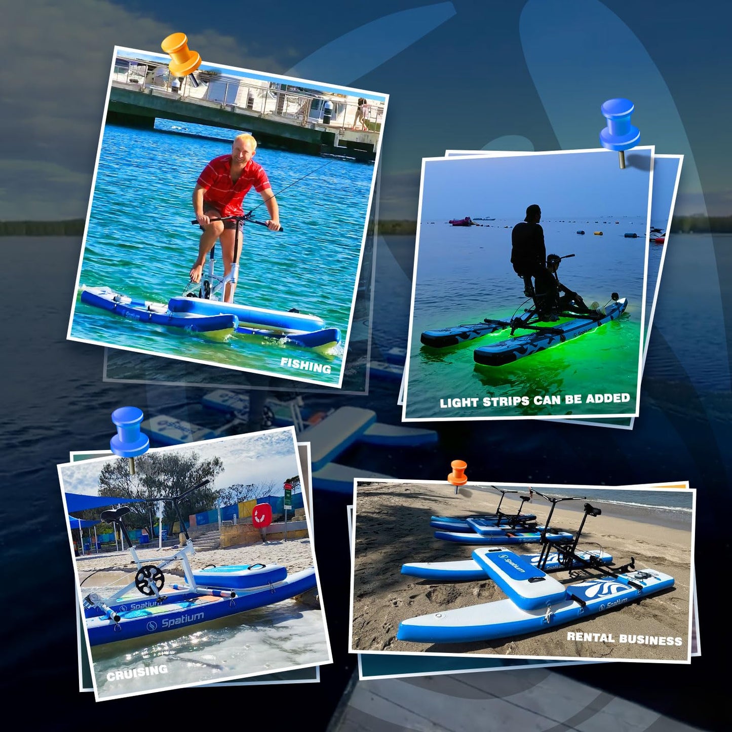 Spatium Fishing Water Bikes 2.0,Pedal Drive Water Bike Inflatable Float Adults & Youth Fishing/Cruise on Water More Stable+Mat Dark Blue Water Bikes for Lake