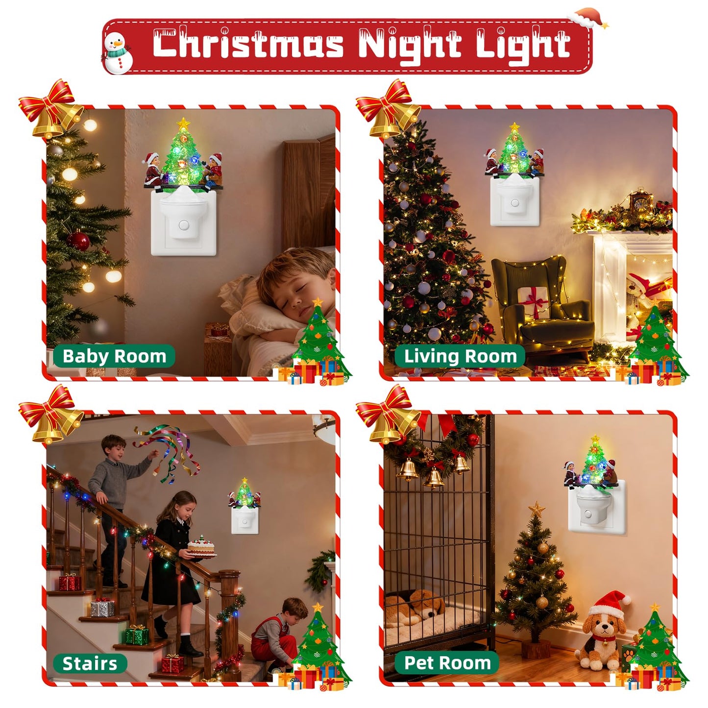 Yuxelulmai Christmas Tree Night Light Plug into Wall USB Portable Christmas Decorative Night Light Decoration for Kids Adults Bedroom Kitchen Living Room Holiday Decor (Children Seesaw)