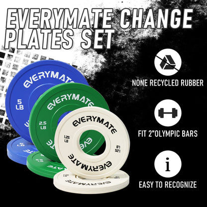 EVERYMATE Change Weight Plates 5LB Fractional Plate Olympic Bumper Plates for Cross Training and Olympic Weightlifting, 5LB Set Weights Plates Set