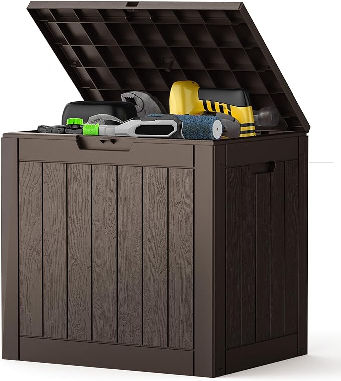NEWBULIG 31 Gallon Deck Box, Weatherproof Resin Lockable Outdoor Storage for Secure Package Deliveries and Indoor Storage in Garden or Patio, Backyard