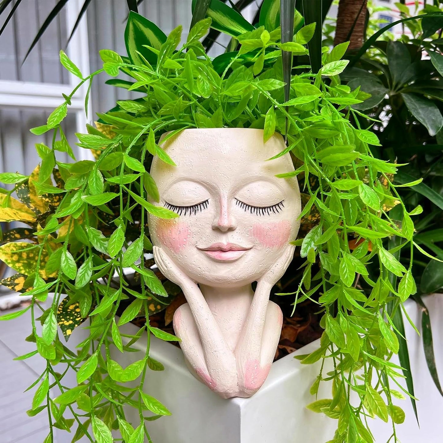JTZXJJX Face Planters Pots Head,Cute Succulents Plants Planters,Creative Resin Pots with Drainage Hole,Ideal Vase Gifts for Indoor Outdoor Garden Decor