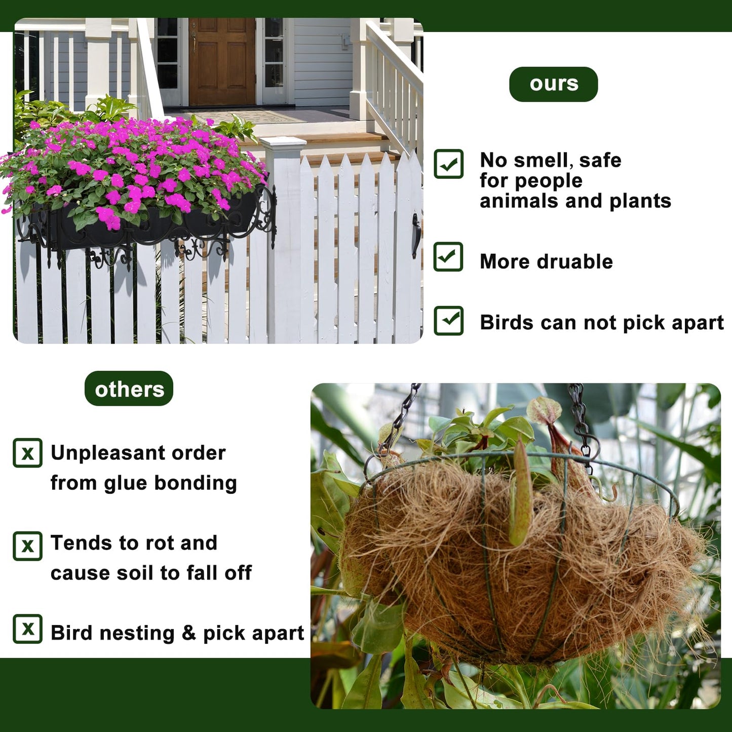 4PCS 24Inch Rectangle Window Box Liner Felt Planter Basket Liner Insert Black Plant Container Liners Non Woven Fabric Liner for Garden Fence Wall Railing Hanging Flower Pot - Avoid Bird Nesting