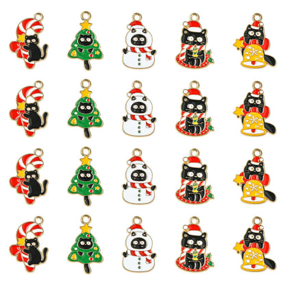 LiQunSweet 30 pcs 5 Styles Christmas Cat Theme Alloy Enamel Charms Xmas Tree Bell Snowman Wreath Candy Cane Charms for DIY Jewelry Bracelet Necklace Earring Craft Keychain Bag